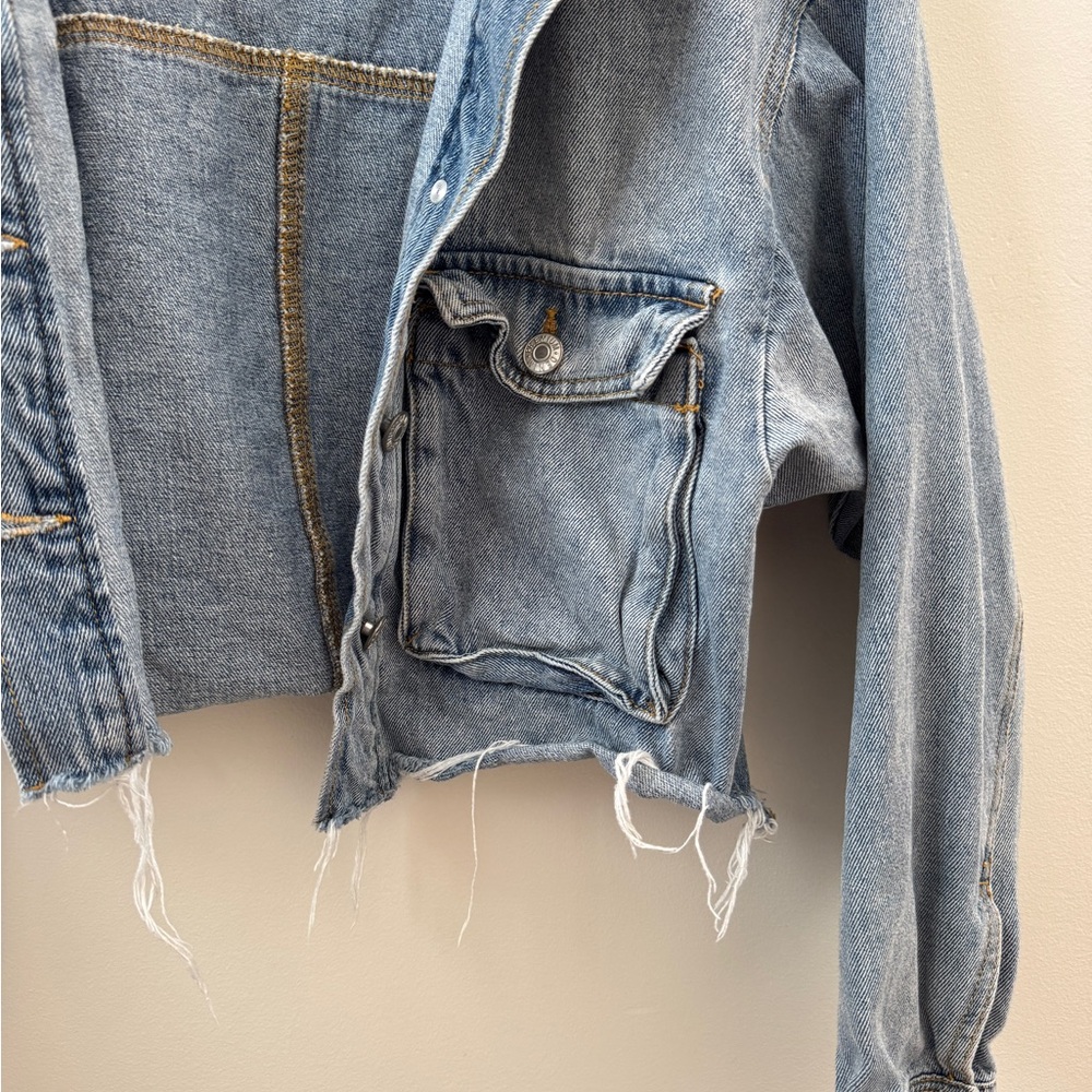 Love Tree Distressed Cropped Jean Jacket - Picture 3 of 5